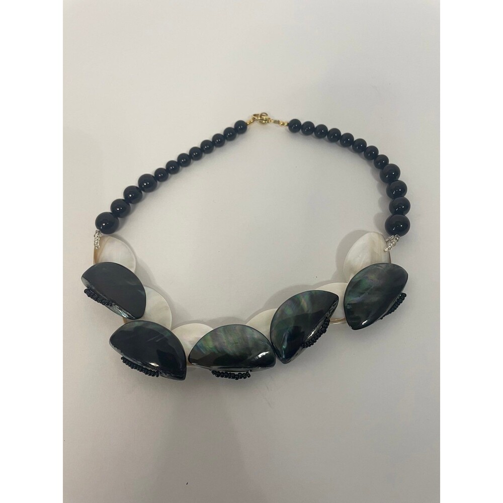 Lee Sands Reversible Necklace w/ Large Semi Circles of Abalone/Mother of Pearl